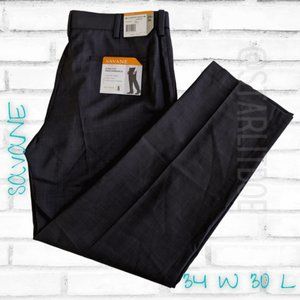 Men's Front Pleated Dress Pant 34/30 SAVANE Black Caviar